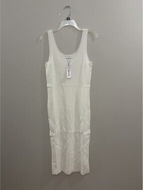 The Drop High Neck Maxi Dress Side Slit Ivory Viscose, Nylon